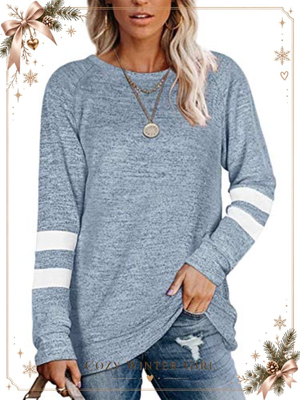 Rayon Blend Crewneck Long Sleeve Tunic Sweatshirt Relaxed Fit Casual Pullover
